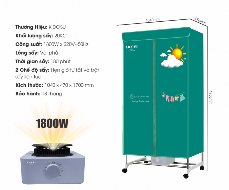 Máy Sấy Quần Áo Kidosu KD-CD28